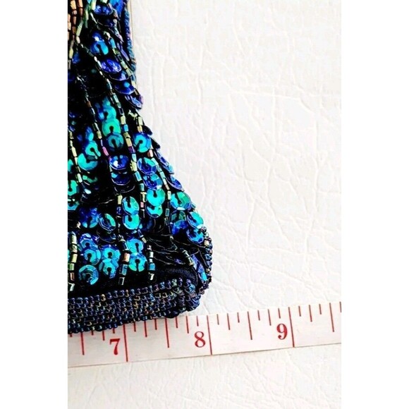 Vintage Women Evening Clutch Bag Handmade Beaded Peacock Wedding Party Handbag - Picture 5 of 6